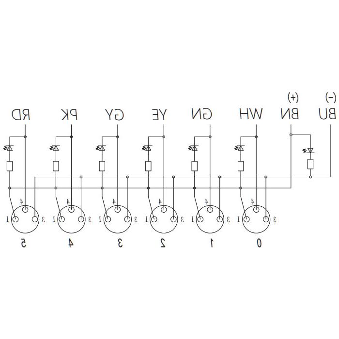 M8接线盒-单通道- NPN型 - 6端口-一体化-带LED - PVC非柔性电缆-灰色护套- 23N621-XXX