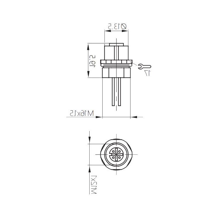 M12 4Pin，母头，法兰连接器，前板安装，焊接安装，64SA01H