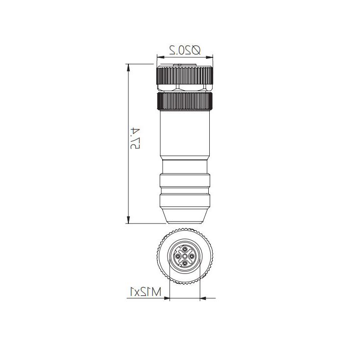 M12 4Pin， d编码，直型母头，螺纹连接，金属屏蔽，0CF121